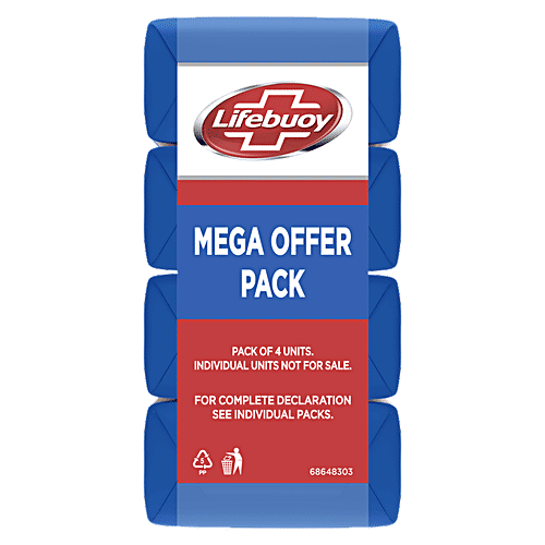 Lifebuoy Care Soap Bar, 100% Stronger Germ Protection, Active Silver Formula, 100 g Pack of 4 