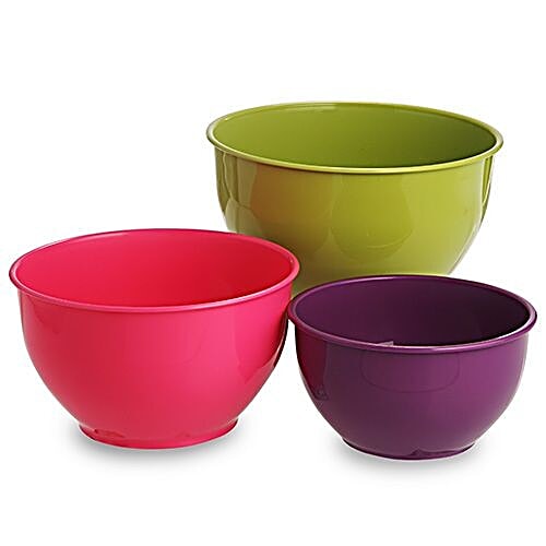 All Time Plastic Classic Mixing Bowl - Assorted Colour, 3 pcs (1300ml + 2300ml + 3200ml) 