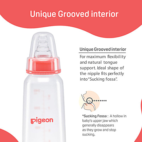 Pigeon Baby Peristaltic Nursing Bottle PP - 0+ Months, Nipple S, Red, 120 ml BPA Free, BPS Free, Square Base, Slim Neck