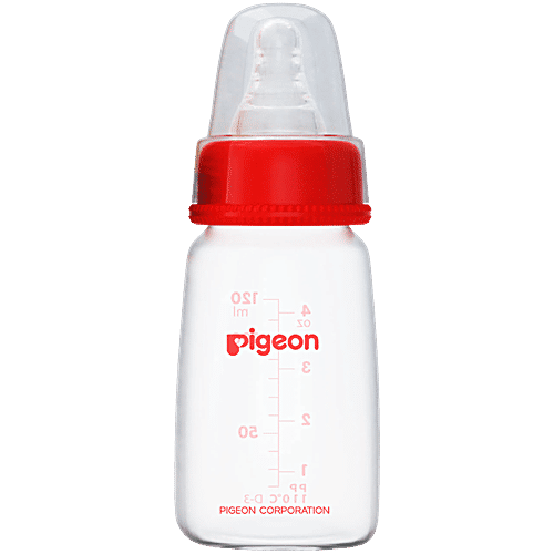 Pigeon Baby Peristaltic Nursing Bottle PP - 0+ Months, Nipple S, Red, 120 ml BPA Free, BPS Free, Square Base, Slim Neck