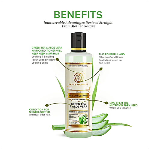 Khadi Natural Green Tea & Aloe Vera Hair Conditioner - Soothing & Renewing, SLS & Paraben Free, 210 ml
