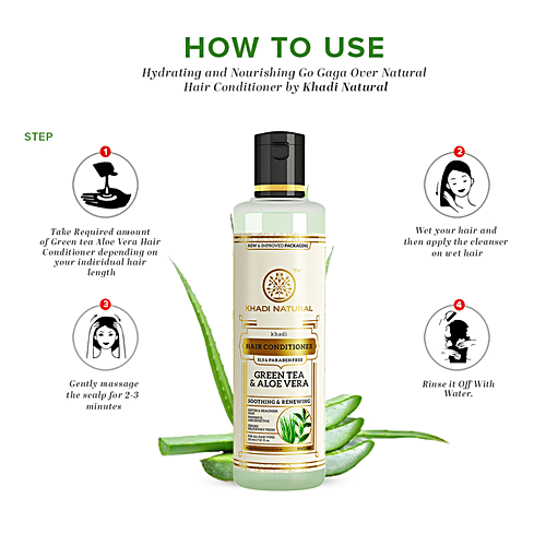 Khadi Natural Green Tea & Aloe Vera Hair Conditioner - Soothing & Renewing, SLS & Paraben Free, 210 ml