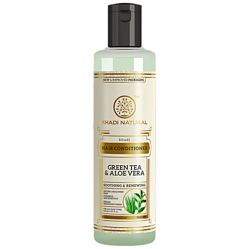 Khadi Natural Green Tea & Aloe Vera Hair Conditioner - Soothing & Renewing, SLS & Paraben Free, 210 ml