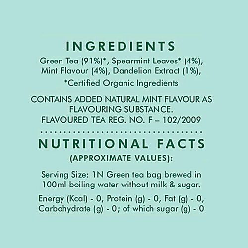 Eco Valley Dandelion Mint Organic Green Tea, 42.5 g (25 Bags x 1.7 g)