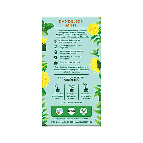 Eco Valley Dandelion Mint Organic Green Tea, 42.5 g (25 Bags x 1.7 g)