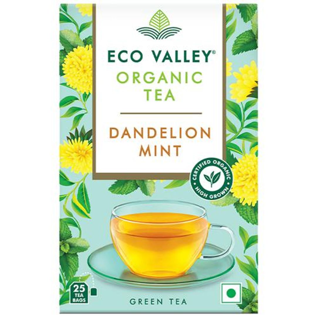 Eco Valley  Organic Green Tea - Dandelion Mint, Grown In Nilgiris, Zero Calories, All Natural, Rich In Antioxidant, 42.5 g (25 Bags x 1.7 g)