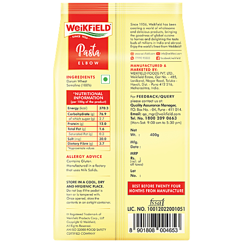 Weikfield Pasta Elbow, 400 g  