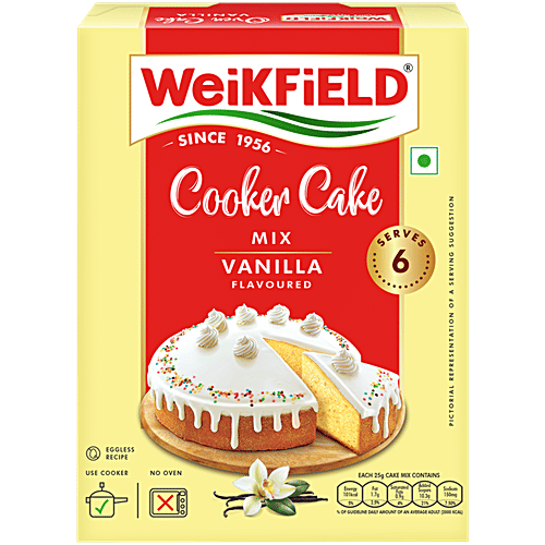 Weikfield Cooker Cake Mix - Vanilla Flavour, 150 g Carton No Microwave Needed, Vegetarian, Dry Mix To Make Soft & Yummy Cake