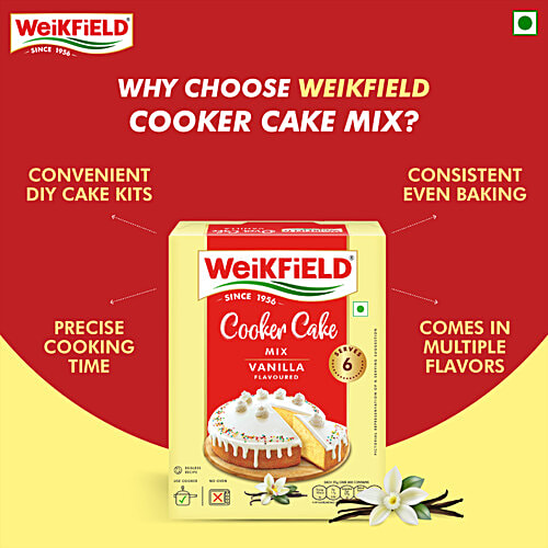 Weikfield Cooker Cake Mix - Vanilla Flavour, 150 g Carton No Microwave Needed, Vegetarian, Dry Mix To Make Soft & Yummy Cake