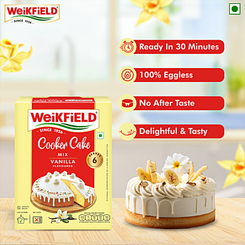Weikfield Cooker Cake Mix - Vanilla Flavour, 150 g Carton No Microwave Needed, Vegetarian, Dry Mix To Make Soft & Yummy Cake