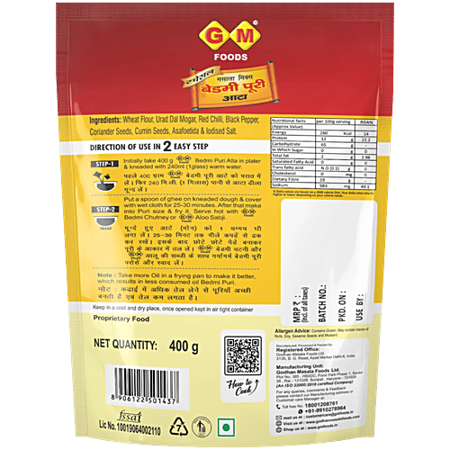 Gm Foods Masala - Mix Bedmi Puri Atta, 400 g  Zero Cholesterol & Trans Fat