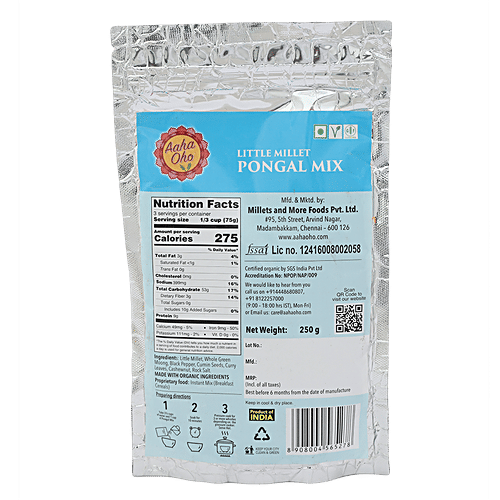 Aaha Oho Pongal Mix - Little Millet, 250 g Gluten Free, No Preservatives