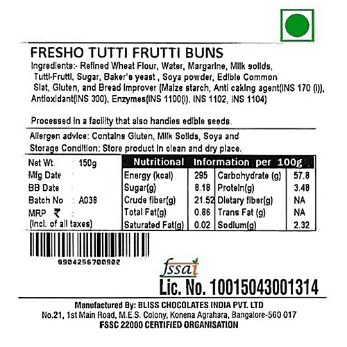 fresho! Tutti Frutti Bun - Preservative Free, 150 g (2 pcs) Preservative Free