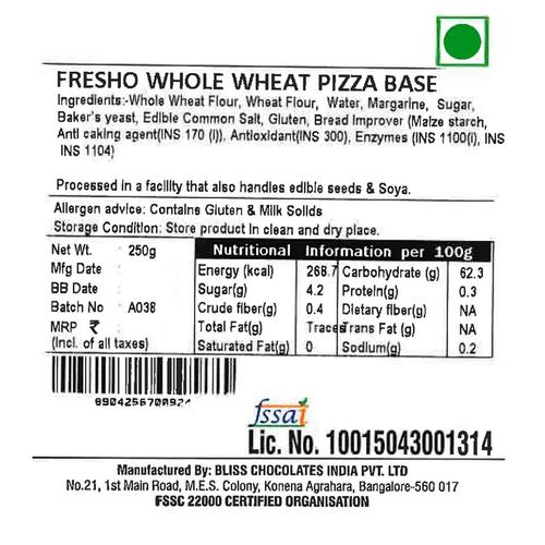 Fresho Whole Wheat Pizza Base - Preservative Free, 250 g (3 pcs) Preservative Free