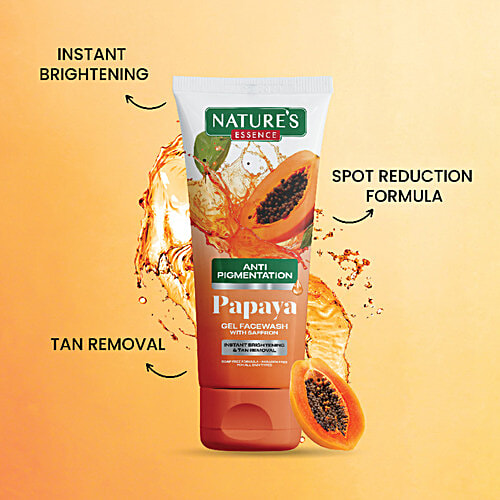 Natures Essence Anti Pigmentation Papaya Gel Face wash for women infused with Saffron reduces Spot Instant Brightening Tan Removal, 50 ml  