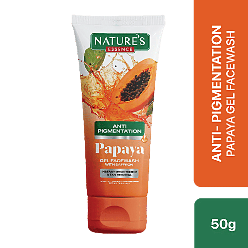 Natures Essence Anti Pigmentation Papaya Gel Face wash for women infused with Saffron reduces Spot Instant Brightening Tan Removal, 50 ml  