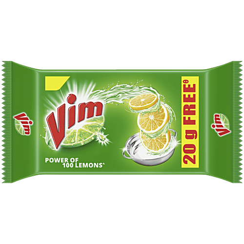 Vim Dishwash Bar - Lemon, 60 g  Removes Burnt & Stickiest Grease With The Power Of 100 Lemons