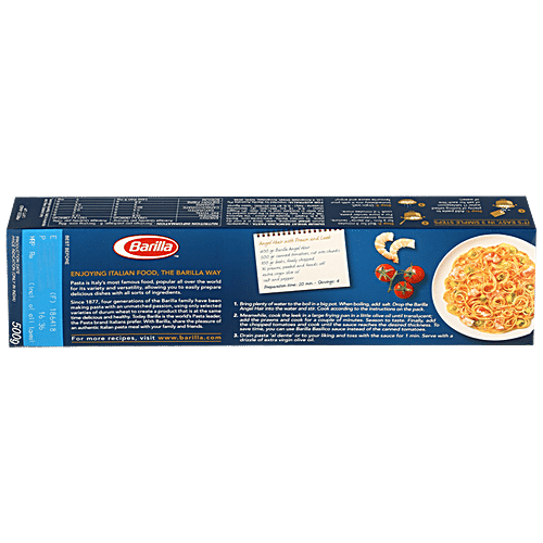Barilla Durum Wheat Pasta - Angel Hair n.1, 500 g Carton High-Quality Durum Wheat
 Cooks Perfectly Every Time
 Healthy Choice