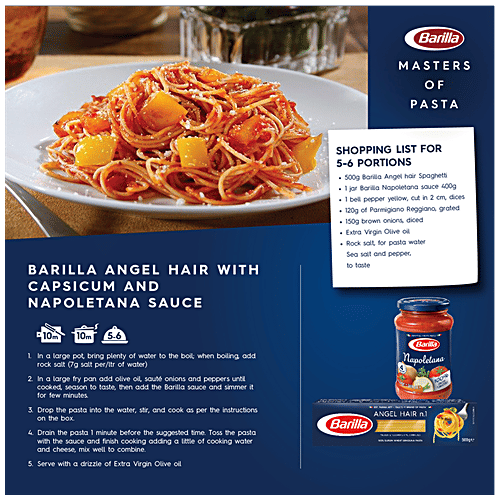 Barilla Durum Wheat Pasta - Angel Hair n.1, 500 g Carton High-Quality Durum Wheat
 Cooks Perfectly Every Time
 Healthy Choice