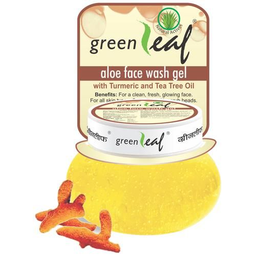 Green Leaf Aloe Face Wash Gel - With Turmeric Extract, Exfoliates Skin, Reduces Impurities, 120 g  