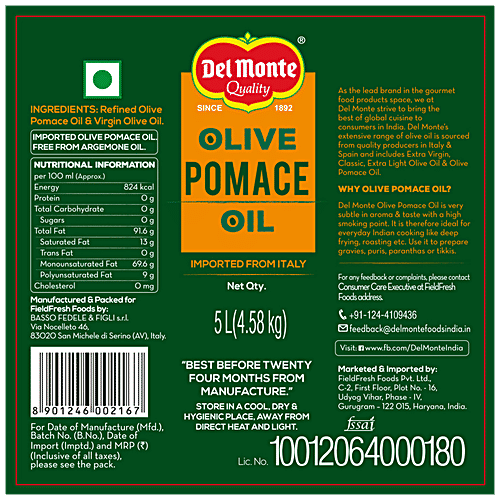 Del Monte Olive Pomace Oil, 5 L Tin 