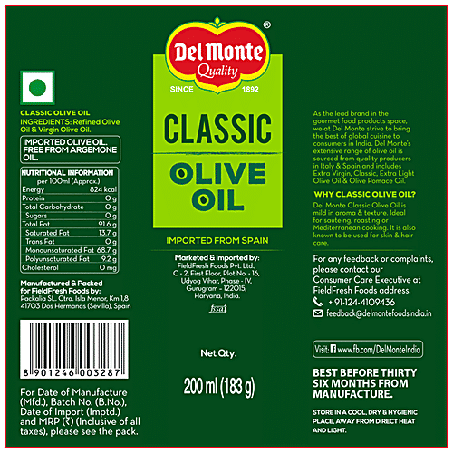Del Monte Classic Olive Oil, 200 ml Tin 