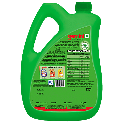 Gemini Refined Soyabean Oil, 4.2 L Jar With Goodness of Vitamin A, D & E