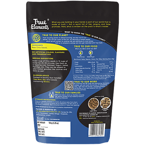 True Elements Raw Chia Seeds, 150 g  High In Fibre & Protein