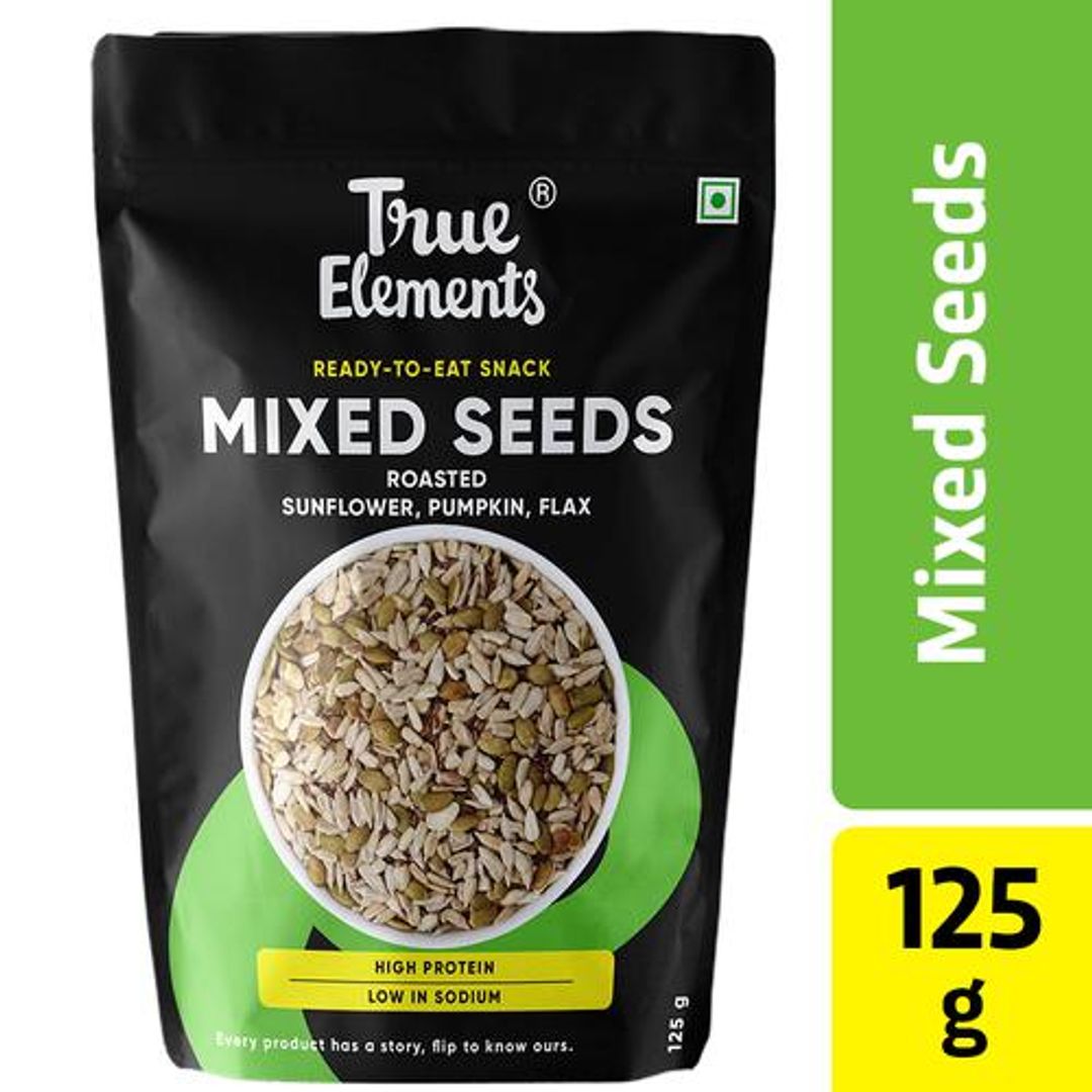 True Elements Roasted Mixed Seeds - Pumpkin, Sunflower, Flax, Rich In Protein & Fibre, 125 g 