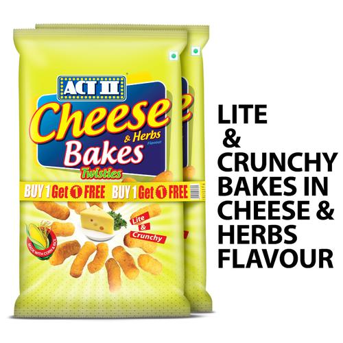 ACT II Bakes Twisties - Cheese & Herbs Flavour, Crunchy Snacks, 110 g (Buy 1 Get 1 Free) 