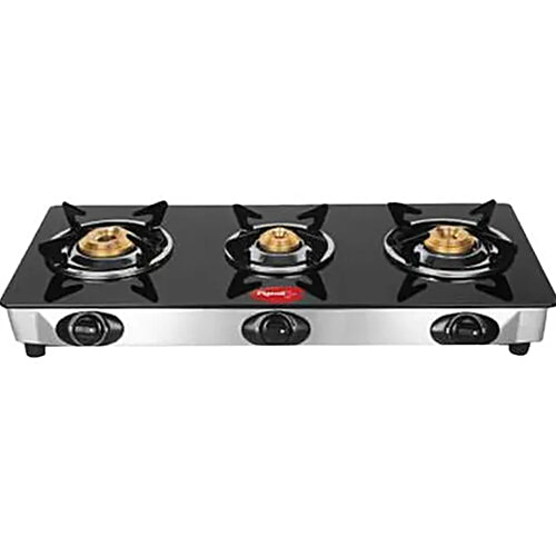 Pigeon by Stovekraft 3 Burner Gas Stove - Glass Top Manual Ignition, Ayush 14336, 1 pc  