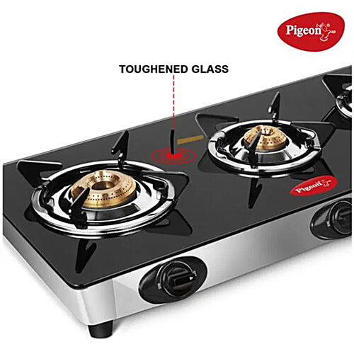 Pigeon by Stovekraft 3 Burner Gas Stove - Glass Top Manual Ignition, Ayush 14336, 1 pc  