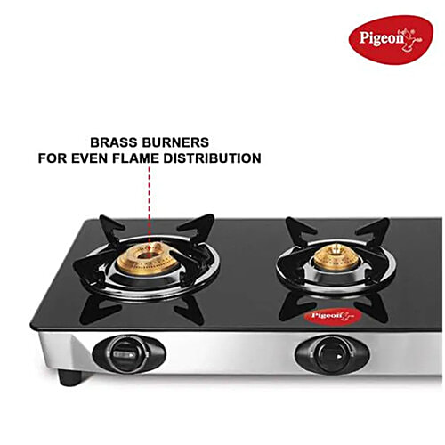 Pigeon by Stovekraft 3 Burner Gas Stove - Glass Top Manual Ignition, Ayush 14336, 1 pc  