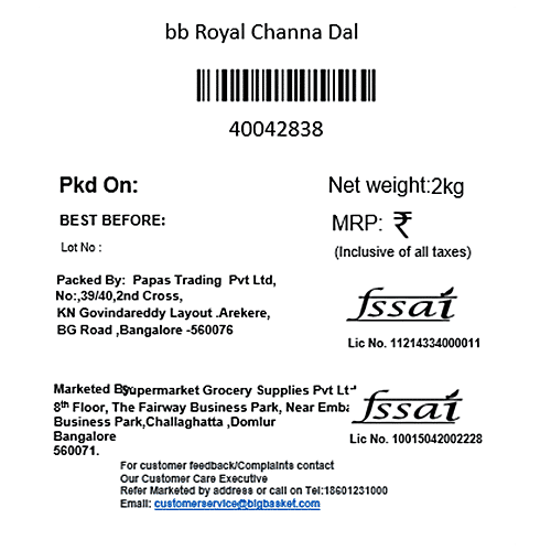 bb Royal Channa Dal/Kadale Bele, 2 kg Pouch 
