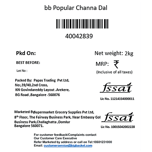 bb Popular Channa Dal, 2 kg Pouch 