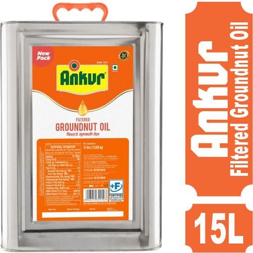 Ankur Ground Nut Oil, 15 L  100% Pure, Zero Cholesterol, Zero Trans Fatty Acids