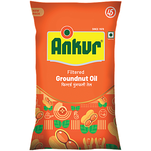 Ankur Filtered Groundnut Oil, 870 g Pouch Enriched with Vitamin A & D
