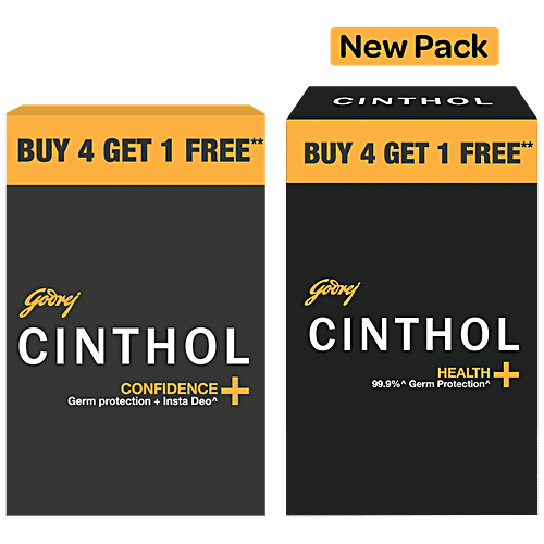 Cinthol Health+ Bath Soap - 99.9% Germ Protection, 100 g (Buy 4 Get 1 Free) 