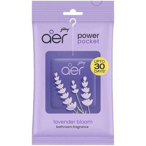 Godrej Aer Power Pocket - Long Lasting Bathroom Fragrance, Lavender Bloom, 10 g  Upto 30 Days, Germ Protection