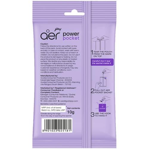 Godrej Aer Power Pocket - Long Lasting Bathroom Fragrance, Lavender Bloom, 10 g  Upto 30 Days, Germ Protection