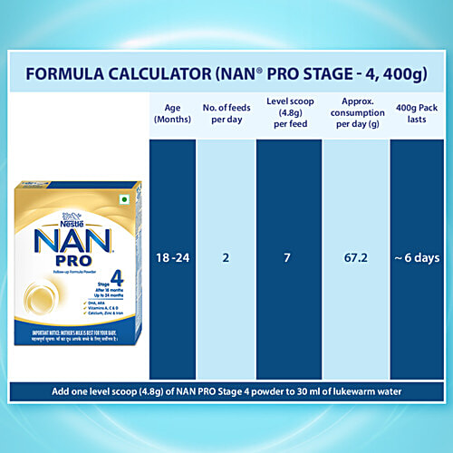Nestle Nan Pro Stage 4 Follow-Up Formula For 18-24 Months, 400 g  DHA, ARA, Calcium, Zinc & Iron, Vitamins A,C&D
