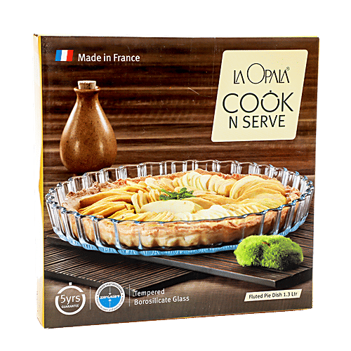 LaOpala Borosilicate Tempered Glass Cook n Serve Pie Dish - Flute Design, 1 pc  