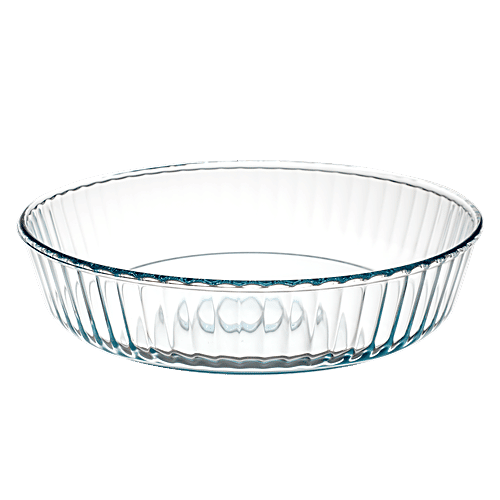 LaOpala Borosilicate Tempered Glass Cook N Serve Flan Dish - Flute Design, 1 pc  