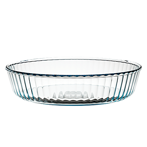LaOpala Borosilicate Tempered Glass Cook N Serve Flan Dish - Flute Design, 1 pc  