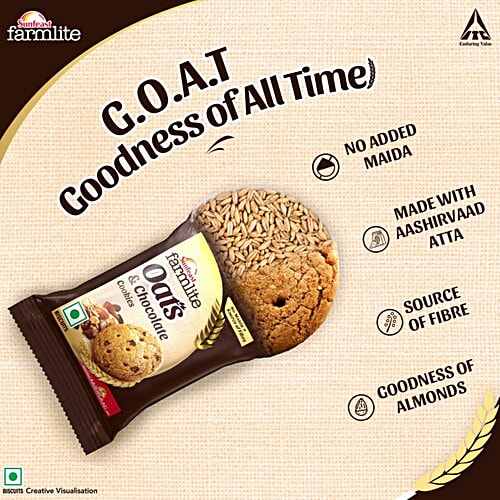 Sunfeast Farmlite Biscuit - Cookies - Oats & Chocolate, 150 g  No Maida, No Trans Fat & Cholesterol