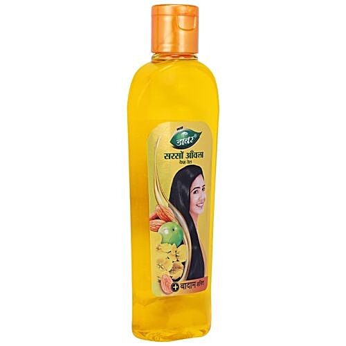 Dabur Amla Sarso Hair Oil - For Longer & Stronger Hair, 100% Natural, Enriched with Almond, 175 ml  Enriched with Almond