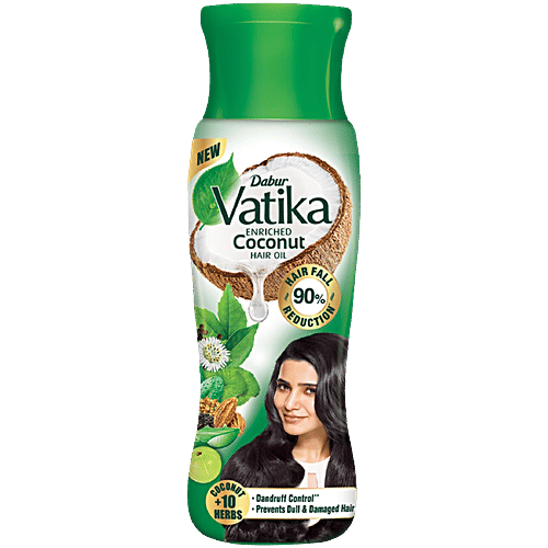 Dabur Vatika Enriched Coconut Hair Oil - With 10 Herbs, 150 ml For Strong Thick and Shiny Hair, Clinically Tested to Reduce 90% Hairfall, Controls Dandruff, Prevents Dull and Damaged Hair, Good for Scalp Health