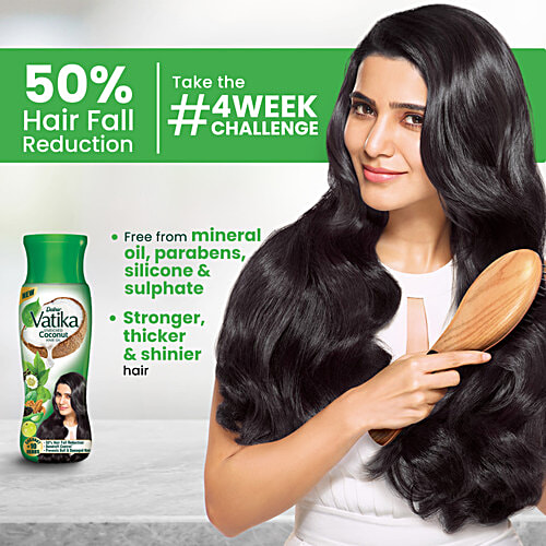 Dabur Vatika Enriched Coconut Hair Oil - With 10 Herbs, 150 ml For Strong Thick and Shiny Hair, Clinically Tested to Reduce 90% Hairfall, Controls Dandruff, Prevents Dull and Damaged Hair, Good for Scalp Health