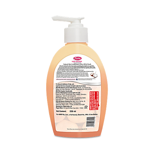 Fem Safe Handz Hand Wash - Olive Oil & Peach with Coconut Milk, 99.9% Germ Removal, 250 ml