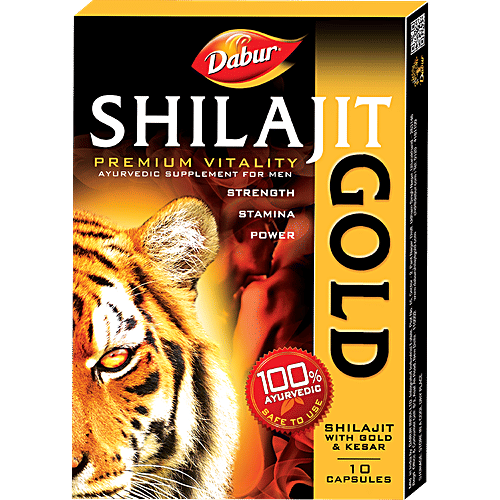 Dabur Shilajit Gold Premium Vitality Ayurvedic Supplement, 10 pcs  